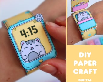 Eenvoudig knutselproject van papier voor kinderen | Printbaar | Leuke mini-smartwatches in de vorm van dieren | Activiteit van 30 minuten | Direct te downloaden | 4 versies inbegrepen