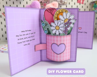 Mother’s Day, Birthday Flower Card Printable | DIY Gift for Mom, for Friend | Flower Explosion Box | Easy Paper Craft Template | Craft PDF