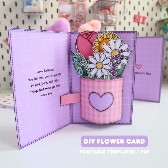 Mother’s Day, Birthday Flower Card Printable | DIY Gift for Mom, for Friend | Flower Explosion Box | Easy Paper Craft Template | Craft PDF