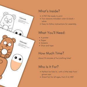 Easy DIY Moving Eyes Animals Printable | Cute Animal Paper Craft for Kids | 15-Minute Activity | Instant Download image 7