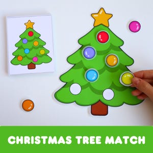 Utskrivbar matchningsaktivitet för julgran | Julaktivitet för förskola | Julaktivitetsbok | Visuell matchningslek | Finmotorikaktivitet