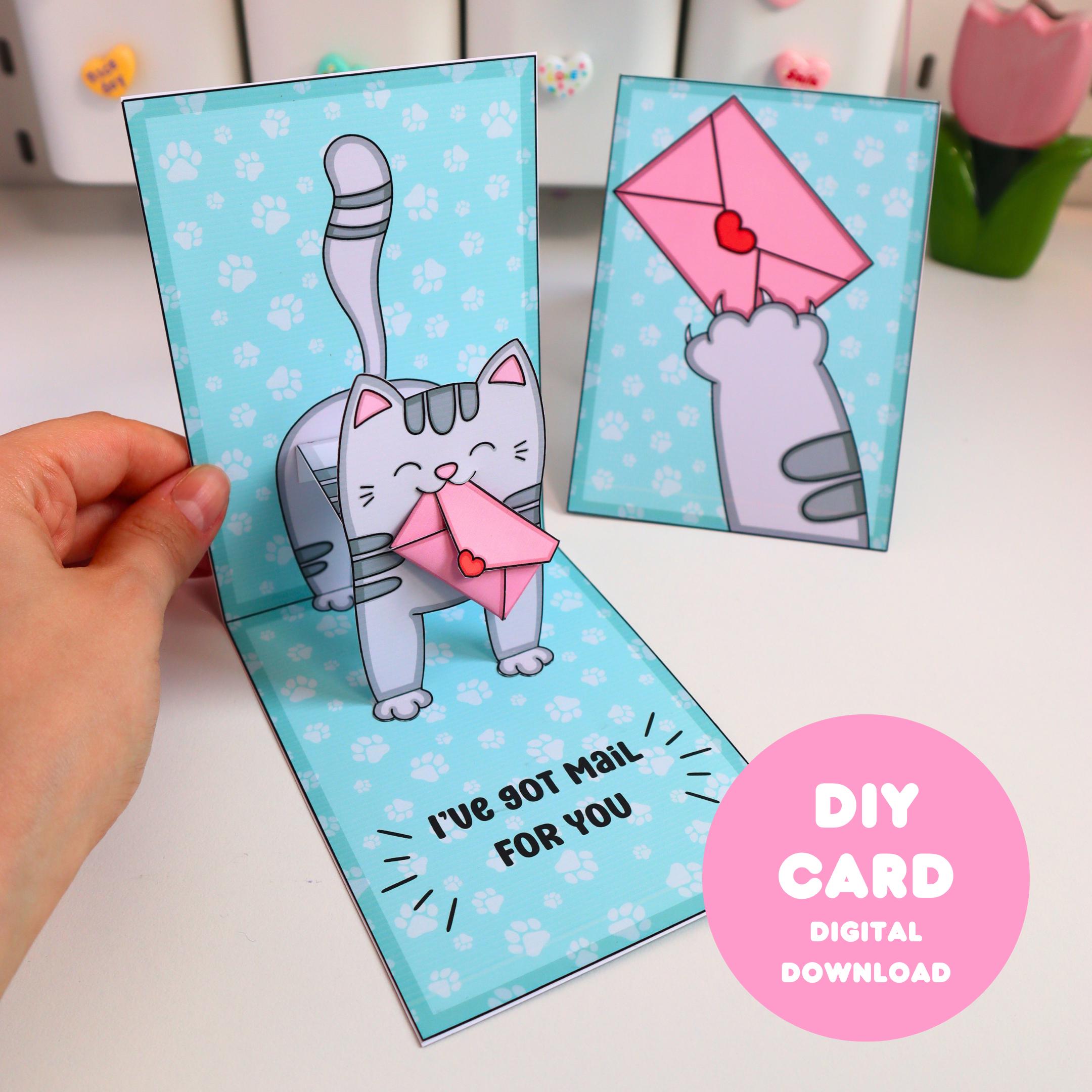 Printable Pop up Card Template | DIY Cat Card | Cute Printable Gift ...