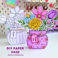 Paper Flower Vase Craft Printable, Color Your Own Flower Bouquet, Teacher Appreciation Gift, Mother's Day Craft, DIY Paper Flowers PDF
