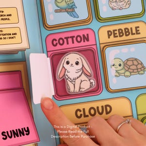 May include: A colorful educational chart featuring illustrations of animals and words. The word "COTTON" is displayed above a sticker of a bunny. The text "This is a Digital Product - Please Read the Full Description Before Purchase" is at the bottom.