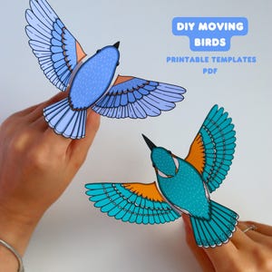 Moving Bird Craft Printable PDF, Bird Finger Puppet Template, Flying Bird Paper Craft for Kids, Color & Black and White |6 versions included