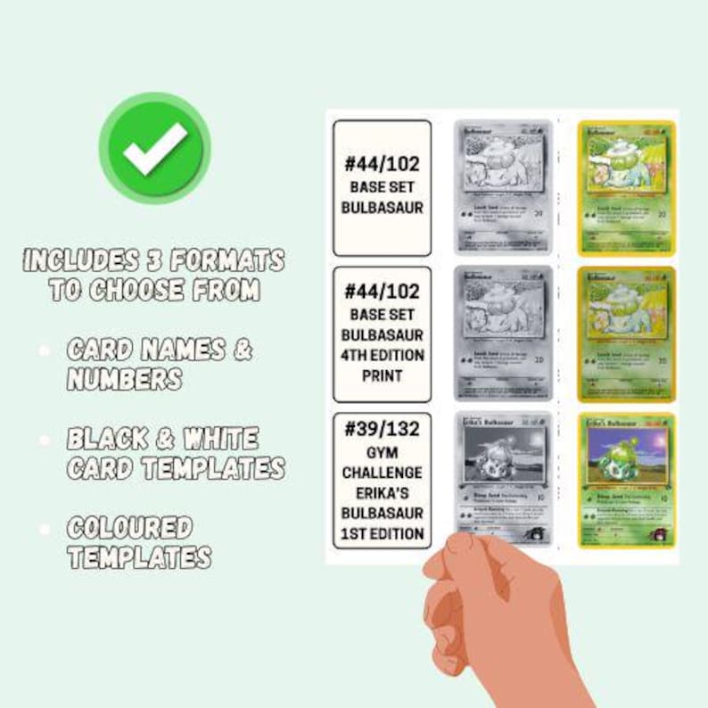 English Bulbasaur Master Set Binder Placeholders/fillers | Inc All ...
