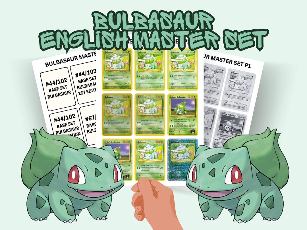English Bulbasaur Master Set Binder Placeholders/fillers | Inc All ...