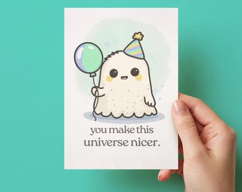 Ghost Birthday Card, Cute Birthday Card, Minimalist Birthday Card, Simple Birthday Card, Cute Ghost Card, Quiet Little Universe