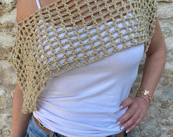 Handmade gold crochet top, perfect for summer