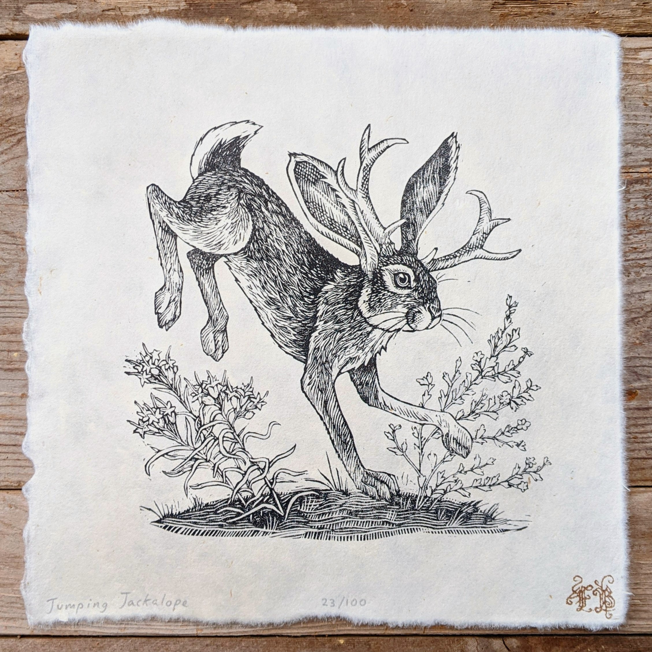 Jumping Jackalope- Relief Print - Etsy
