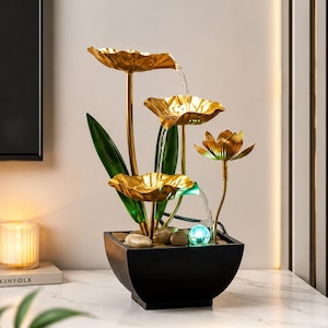 LEDライト付き屋内用蓮の噴水 - USB卓上噴水 - 禅風インテリア - オフィスデスク噴水 - リラックスできる水の演出ギフト
