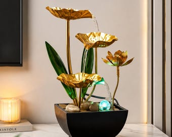 Lotusfontein voor binnen met LED-verlichting - USB-tafelwaterfontein - Zen-woondecoratie - Fontein voor op het bureau - Ontspannend cadeau met waterornament