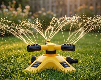 Aspersor de jardín giratorio de 360 grados con 4 boquillas ajustables para riego automático del césped.