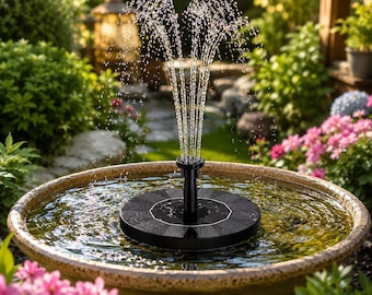 Solar Fountain Pump for Garden Pond - Floating Solar Water Fountain - 6 Nozzles - 160mm 7V 2.5W or 130mm 6V 1W - Bird Bath Fountain Outdoor
