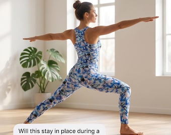Blue Wildflower Art Leggings and Tank Top Set – Performance Stretch Athleisure