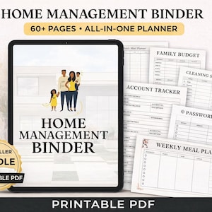 Home Management Binder Printable, 60+ Pages All-in-One Planner, Household Organizer, Budget, Meal, Cleaning, Life Planner PDF