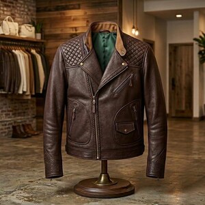 Chaqueta estilo café racer de cuero granulado para hombre