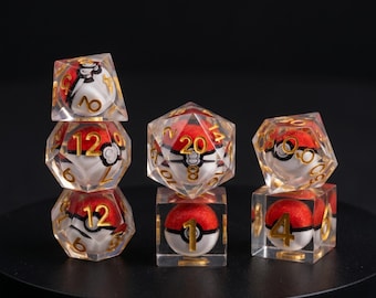 Conjunto de dados DND com bola vermelha e branca, dados de resina com bordas afiadas para RPG, jogos de mesa Monster Master, conjunto de dados poliédricos, D20, presente para geek.