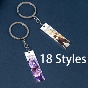 Fantasy Anime Stainless Steel Bar Keychain, Printed Rectangular Key Fob, Fantasy Game Character Art, Manga Fan Gift, Gift for Him