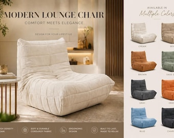 Modern Lounge Chair, Floor Chair, Low Profile Accent Chair, Soft Corduroy Chair, Minimalist Reading Chair, Comfy Living Room Chair