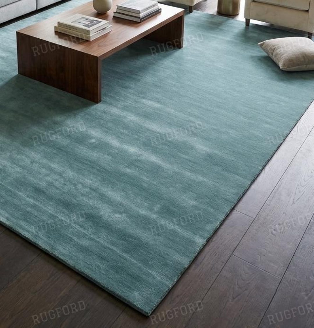 Solid Area Plain Wool Rug, Hand Tufted Royal Blue Minimalist Living ...