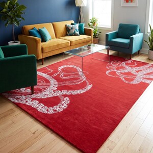 Hand Tufted Wool Area Rug & Runner, Modern Octopus Arms Red Living Room, Bedroom Carpet