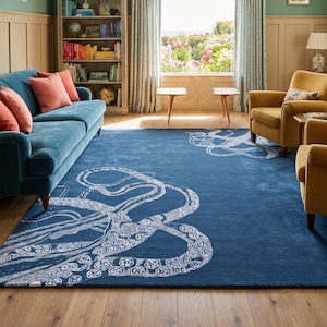 Handtuftad modern Tentacles-designad ullmatta och löpare, sovrum, vardagsrumsmatta