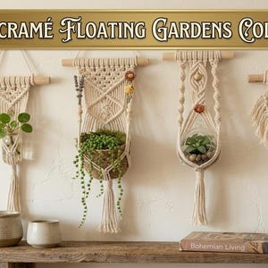 Macrame Wall Hanging Pattern Set, 4-in-1 Boho Plant Hanger Tutorial, Digital Download PDF for Beginners, DIY Floating Garden Guide