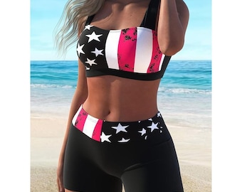 New high-waist bikini set with printed cross-shaped pattern swimsuits for women