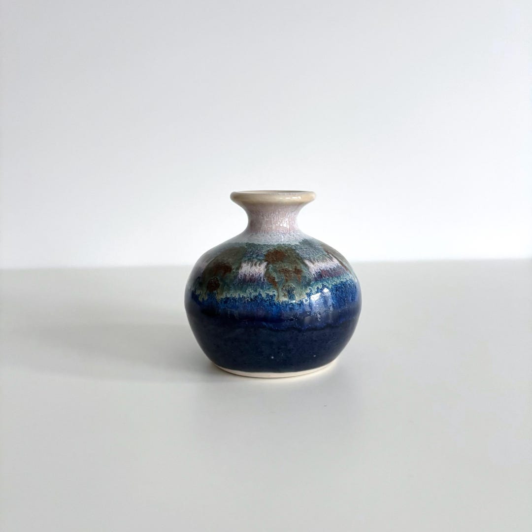 Studio Art Pottery Bud Vase With a Cobalt Blue Multi-color Drip Glaze ...