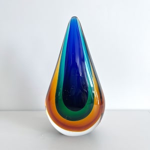 Murano Style Sommerso Art Glass Sculpture Paperweight