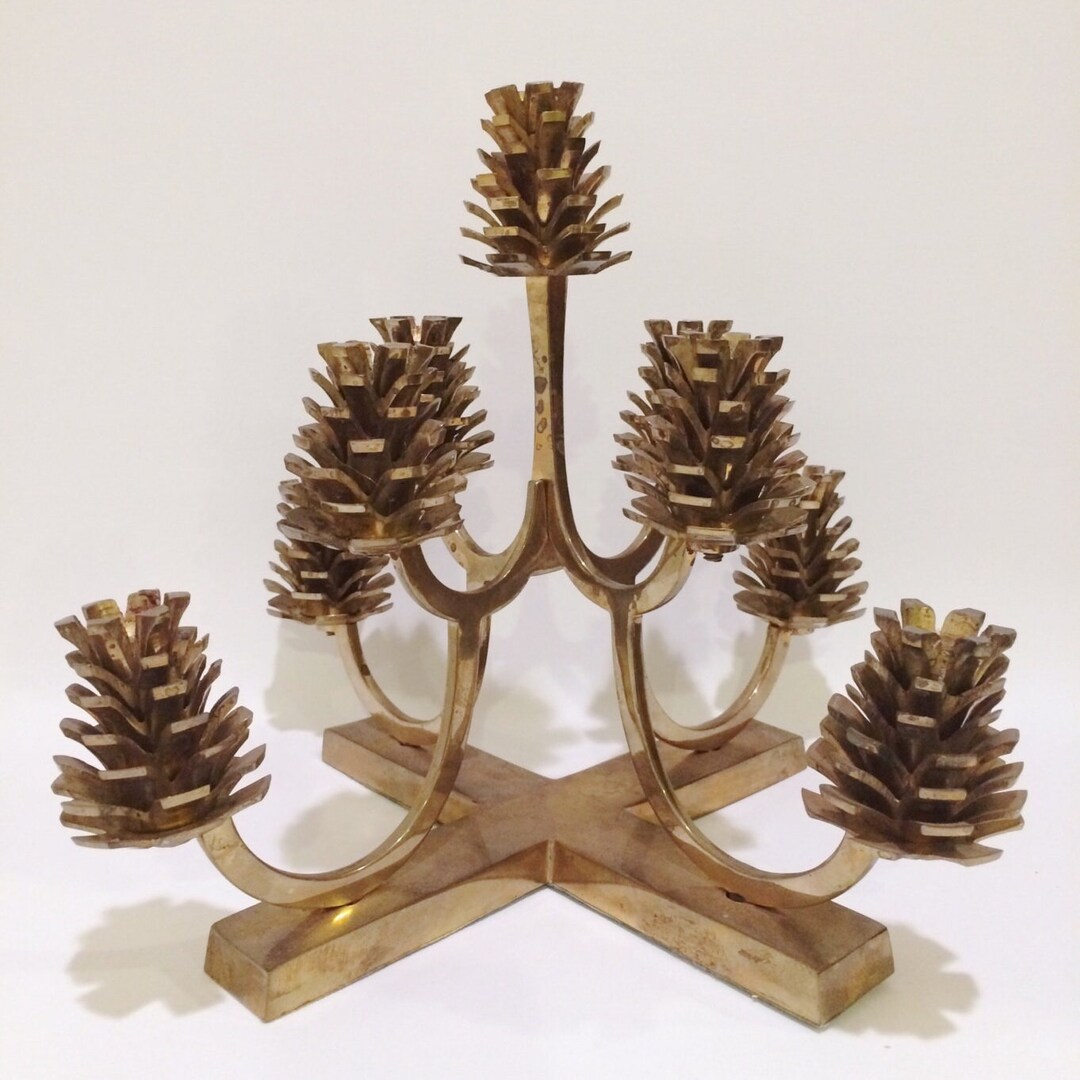 Brass Pine Cone Candle Holder Candelabra Centerpiece Etsy