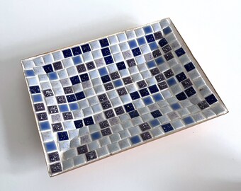 Vintage Mid Century Purple Blue Mosaic Trinket Jewelry Tray