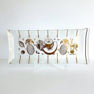 Georges Briard Glass Gold Pineapple Fruit Rectangular Serving Tray Platter