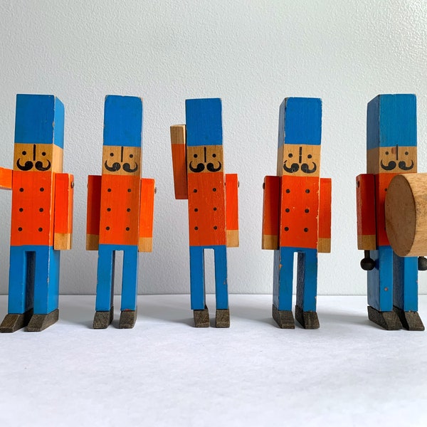 Mid Century Scandinavian Danish Style Wooden Toy Soldiers Marching Band by Creative Playthings