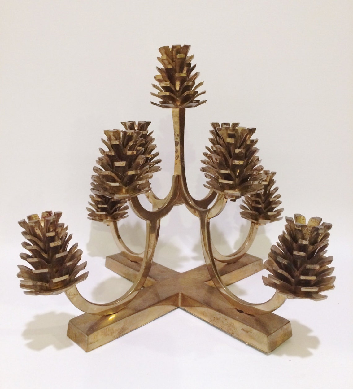 Brass Pine Cone Candle Holder Candelabra Centerpiece Etsy