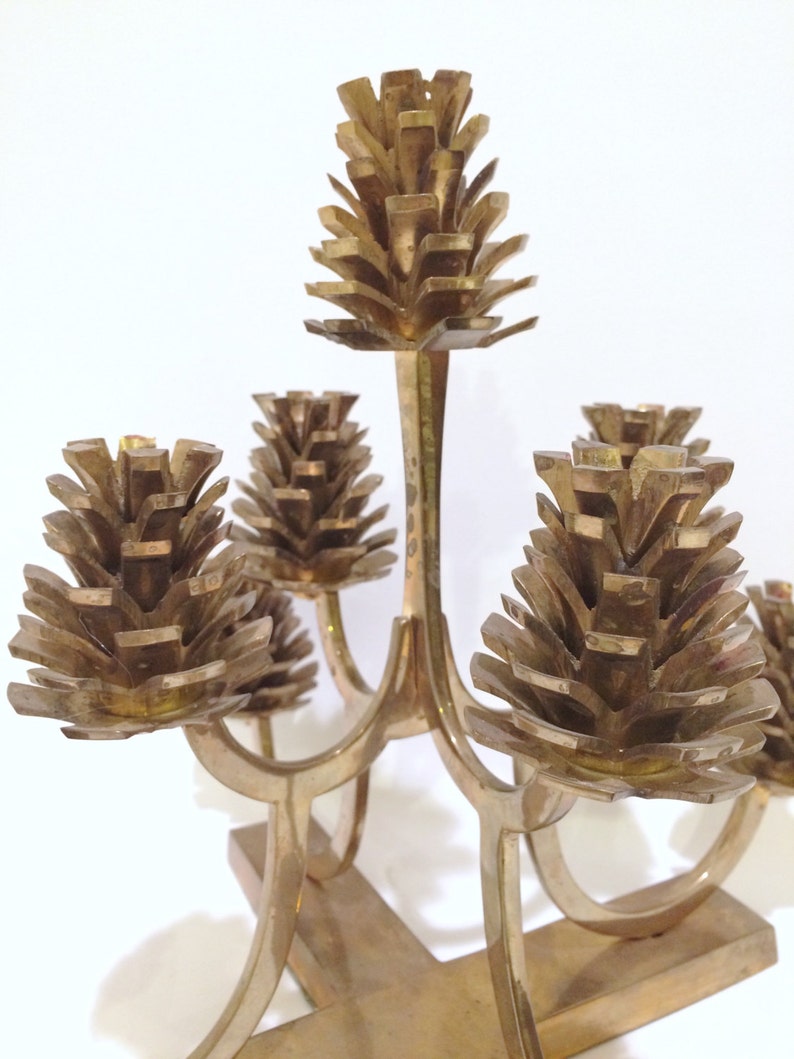 Brass Pine Cone Candle Holder Candelabra Centerpiece Etsy