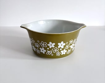 Pyrex Spring Blossom Green Crazy Daisy Casserole Dish 473-B 1 Quart