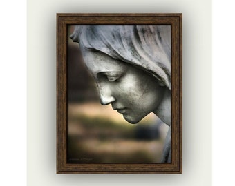 Angel Art Print, Cemetery Angel Statue, Zen Tranquil, Mourning In Memoriam, Angel Art, Fine Art Print or Giclee Gallery Wrap Canvas