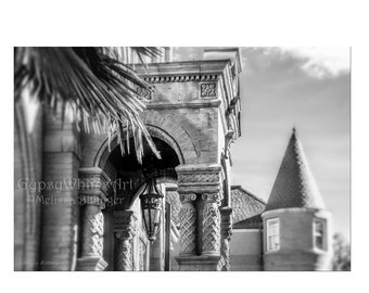 Savannah Georgia Photography Print: Forsyth Park Mansion, Black and White Giclée