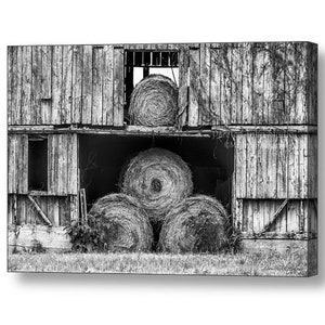 Hay Bales Photography: Rustic Barn, North Carolina Black and White Print