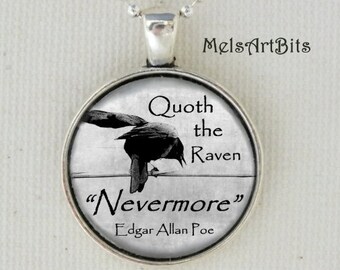 Edgar Allan Poe Raven Nevermore Poem Pendant Necklace - Literary Gothic Crow Art