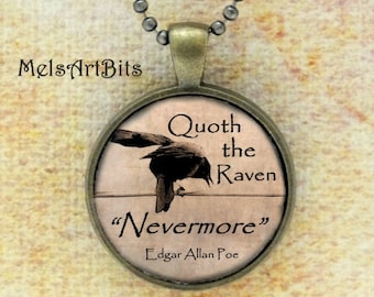 Edgar Allan Poe Quote Necklace - Raven Nevermore - Literary Gothic Jewelry