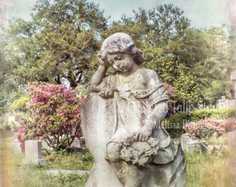 Little Girl Angel Statue Charleston SC Cemetery Cottage Style Pastel Print or Canvas