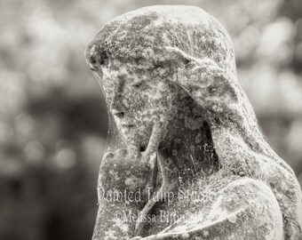 Cemetery Angel Statue Black and White Photography, Charleston South Carolina, FIne Art Print or Gallery Wrap Canvas Art