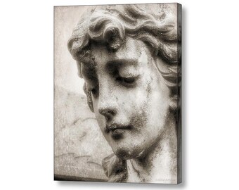 Cemetery Angel Statue Wall Art Print, Grief Condolence Gift, Gothic Romance, Black and White Fine Art Print or Canvas