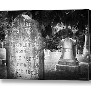 Spooky Gothic Cemetery Headstones Wall Art, Cemetery Black and White Photo Photography Print or Canvas