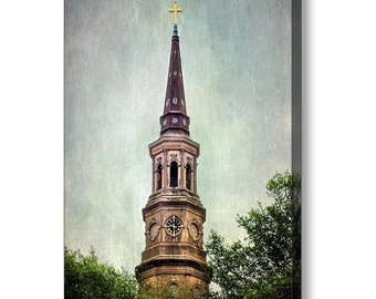 St Philip's Church Steeple Bell Tower, Charleston South Carolina Historic Architecture, Giclee Fine Art Print or Gallery Wrap Canvas