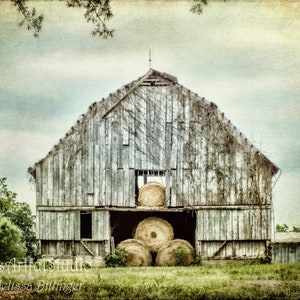 Rustic Gray Weathered Barn Bales of Hay, North Carolina Barn Fine Art Photography Print or Gallery Canvas Wrap Giclee image 1