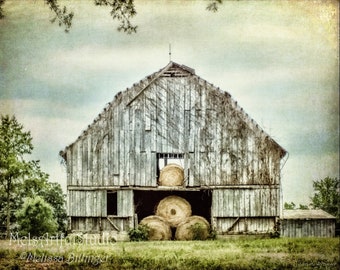 Rustic Gray Weathered Barn Bales of Hay, North Carolina Barn Fine Art Photography Print or Gallery Canvas Wrap Giclee